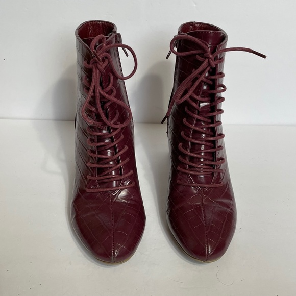 Women's Burgundy Lace-Up Ankle Boots - Picture 4 of 10